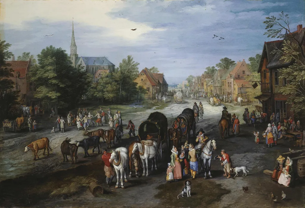 View of the Village of Schelle (Village street), by Jan Brueghel, the elder, oil