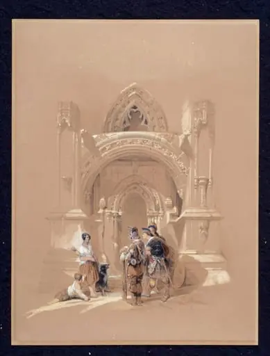 The Porch at Roslin, near Edinburgh, by David Roberts, watercolor, 1845