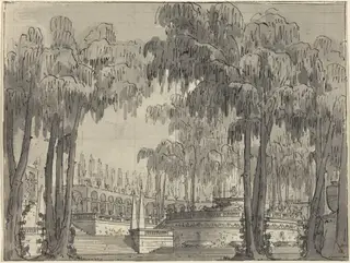 A Palatial Garden with Circular Terraces, by Alessandro Sanquirico, ink, 1810