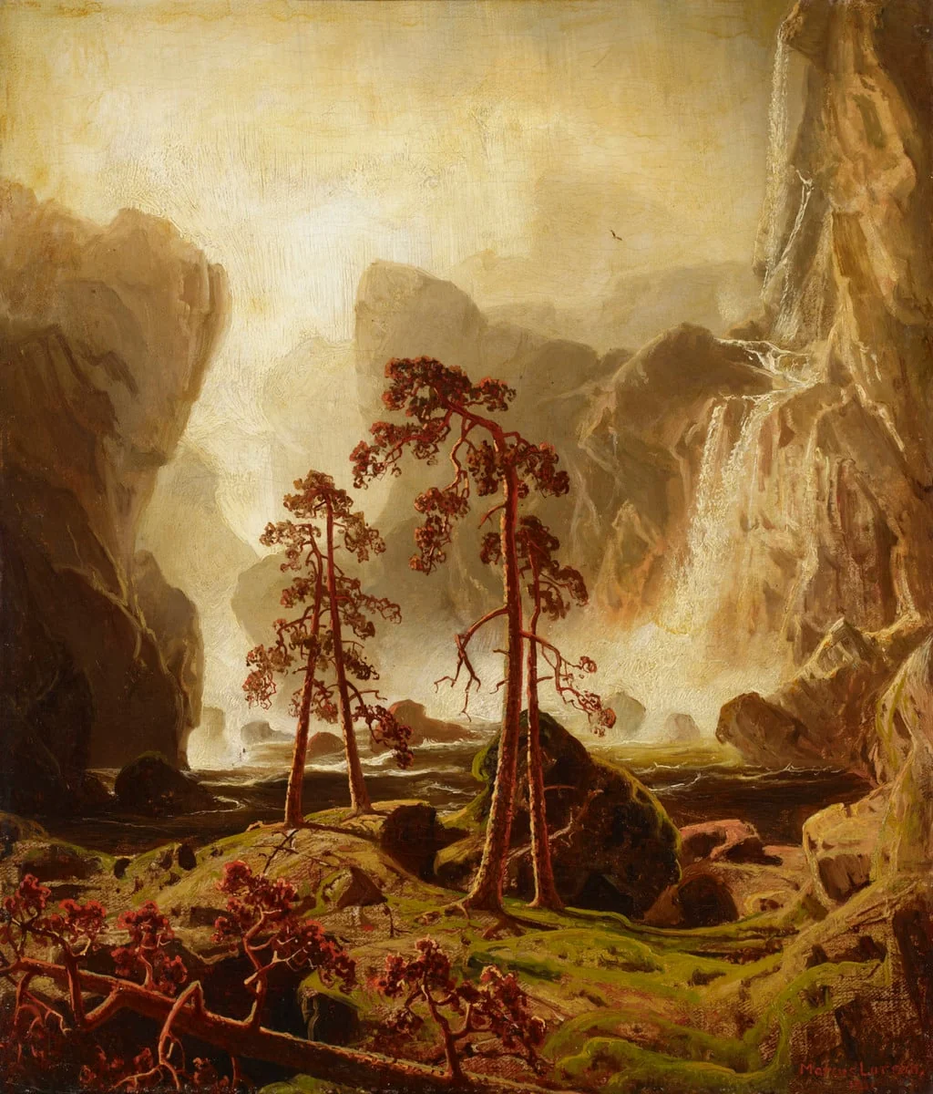 Vuoristoa ja vesiputous, detail