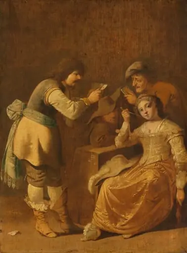 Card Players with Woman Smoking a Pipe, by Pieter Quast, unspecified, 1635