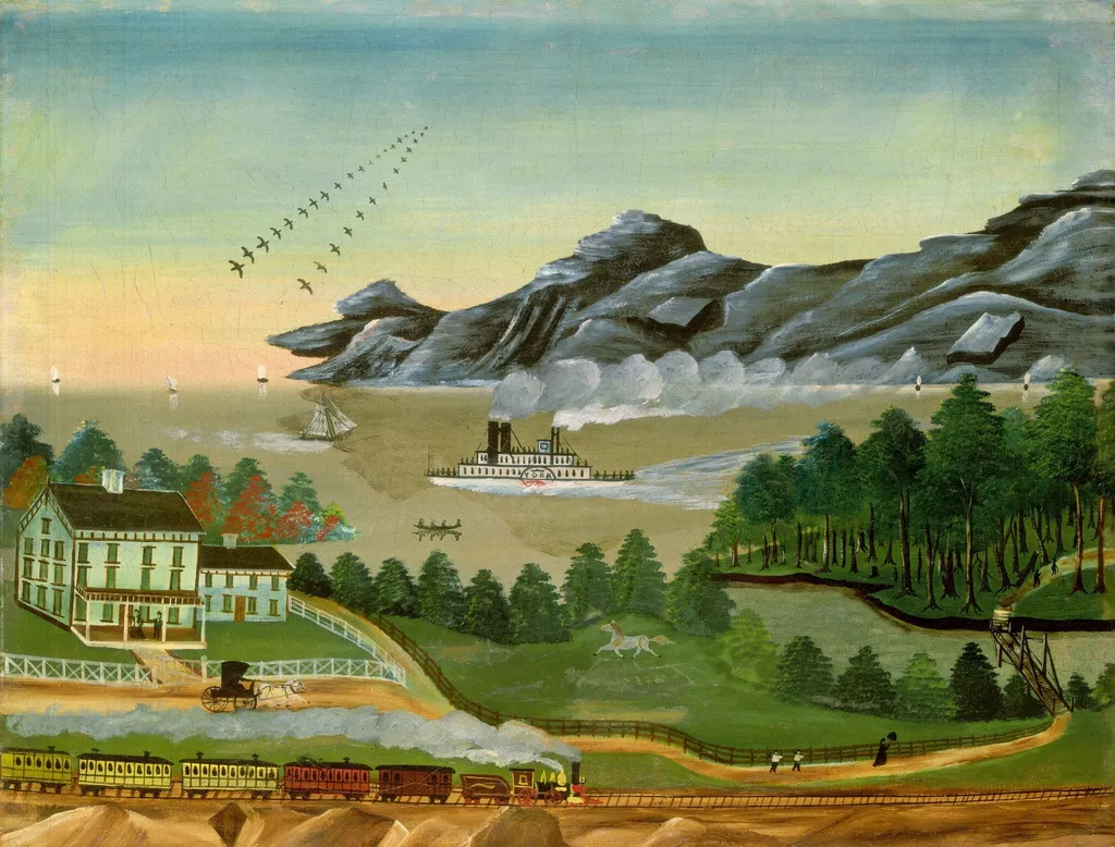 Geese in Flight, by Leila T. Bauman, oil, 1850