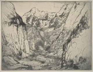 Lauterbrunnen, by Donald Shaw MacLaughlan, ink, 1907