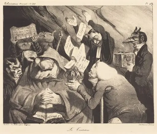 La Tentation, parodie d'une toile de Téniers, by Honoré Daumier, ink, 1834