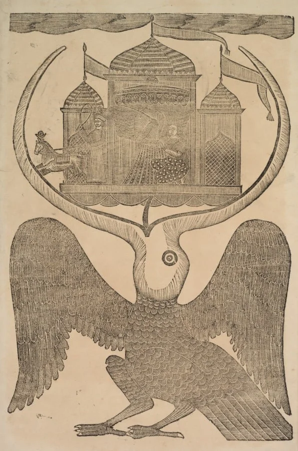 Jatayu hinders Ravana’s chariot trying to prevent Sita’s abduction (recto), from a Kalighat album, detail