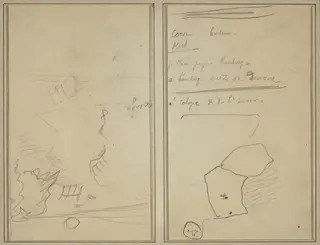 Head of a Monkey; Inventory of Bottles and Beverages [verso], by Paul Gauguin, ink, 1886