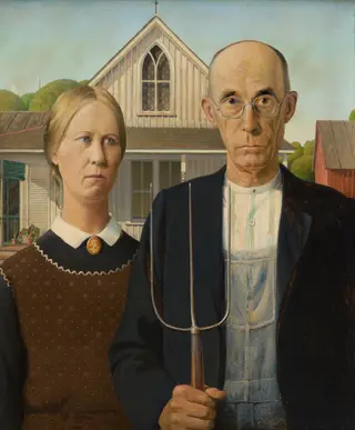 American Gothic, by Grant Wood, oil, 1930