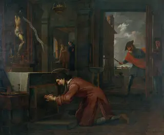 Saint Francis Receives the Order from the Crucifix at Saint Damian to Repair the House of God, by Antoni Viladomat i Manalt, oil, 1750