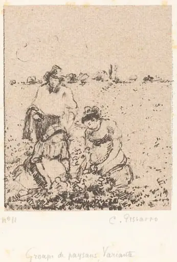 Groupe de paysans (Group of Peasants), by Camille Pissarro, ink, 1899