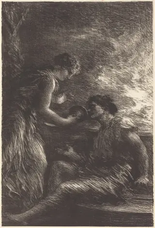 Sieglinde and Siegmund from Act I of "The Valkyrie", by Henri Fantin-Latour, ink, 1870