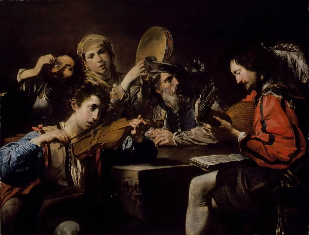 A Musical Party, by Valentin de Boulogne, oil, 1626