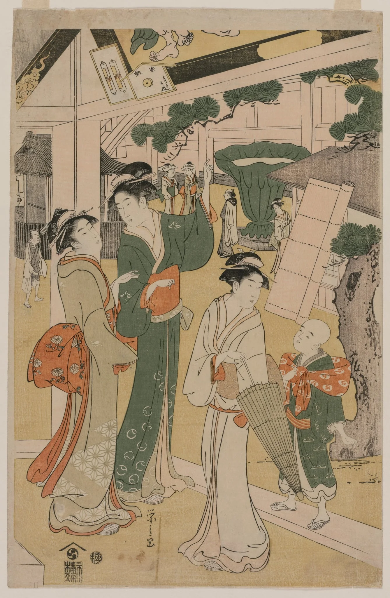 Print from Women Resting in the Votive Picture Hall at Asakusa, detail