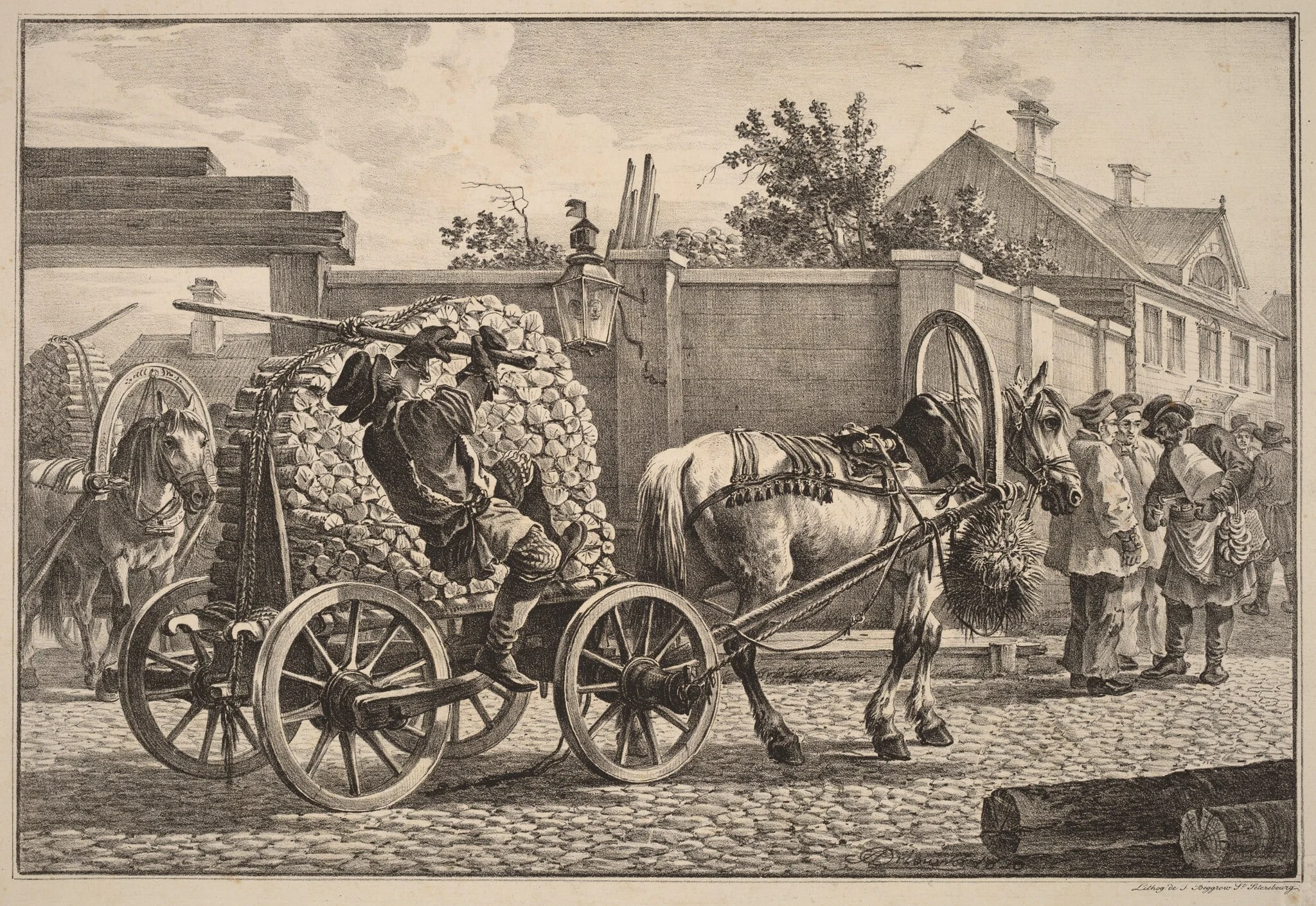 Russian Porter Carrying Wood on a Cart, detail