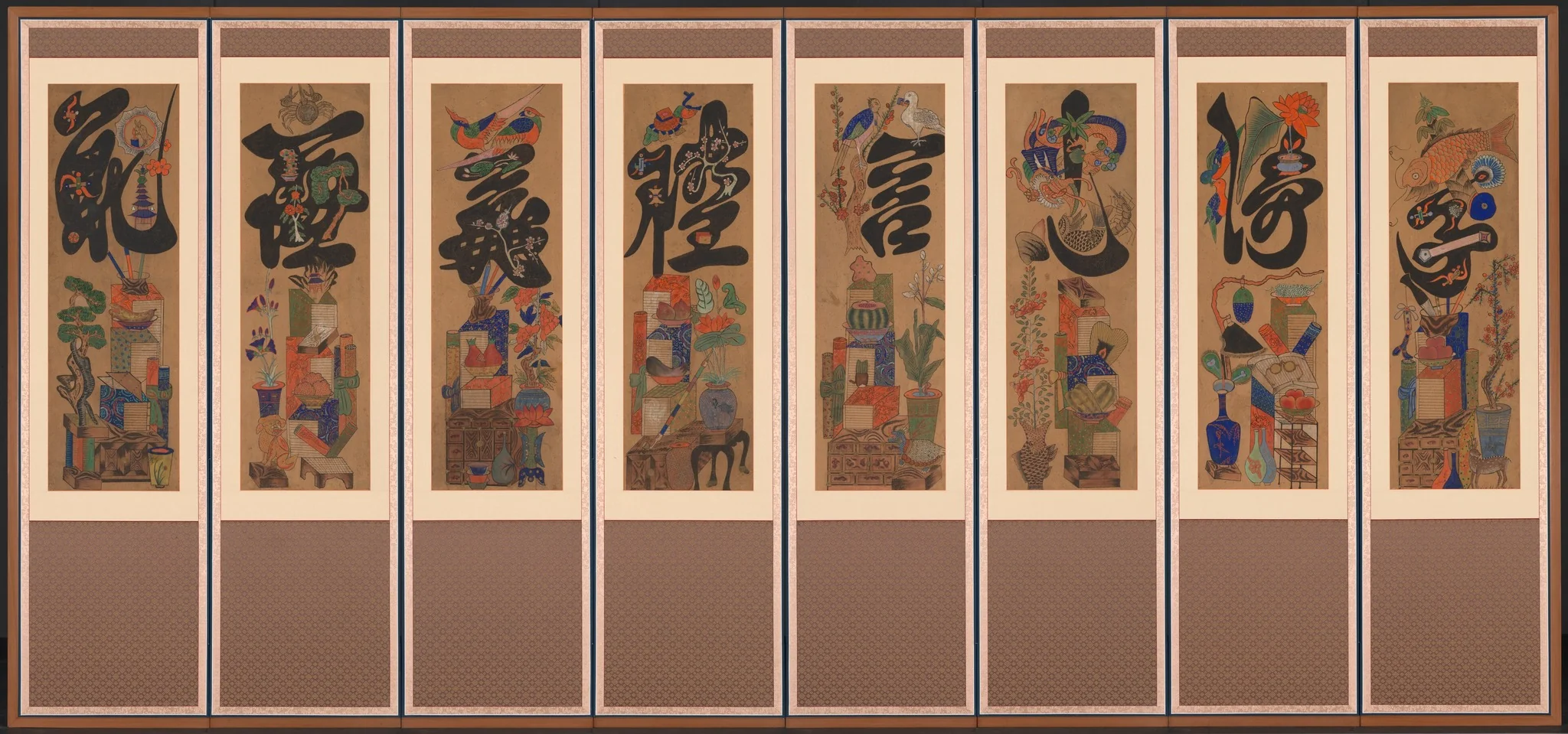 Munja-Chaekgeori Screen (Character-Books Screen), detail