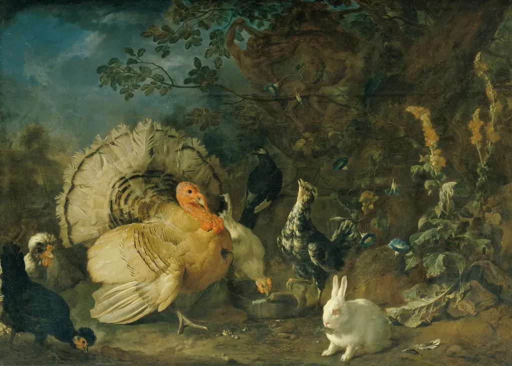 Domestic poultry and rabbit, by Franz Werner Tamm, oil, 1706