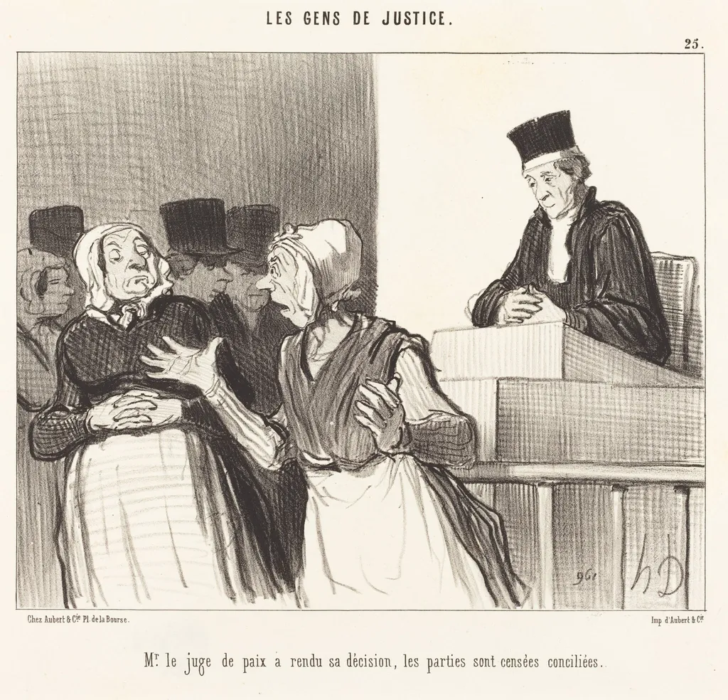 Mr. le Juge de paix a rendu sa décision..., by Honoré Daumier, ink, 1846