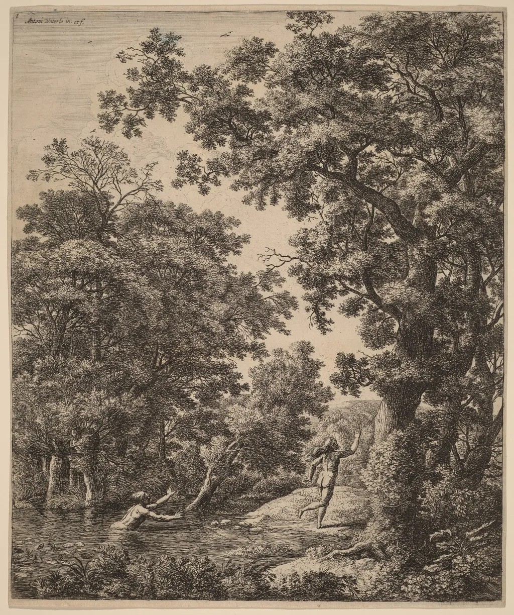 Landscape with Alpheus and Arethusa, by Antonie Waterloo, ink, 1650