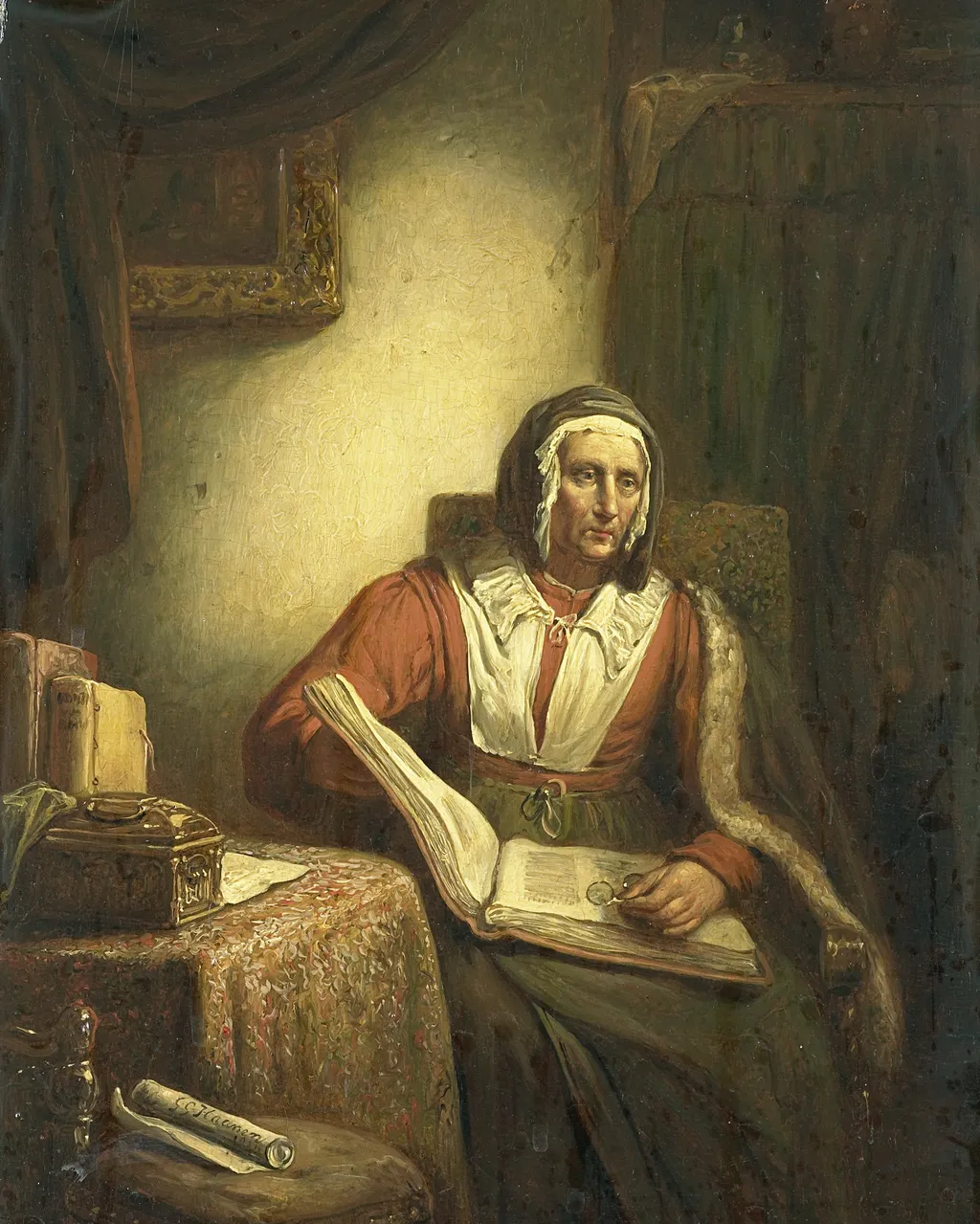 Old Woman Reading, by George Gillis Haanen, oil, 1834