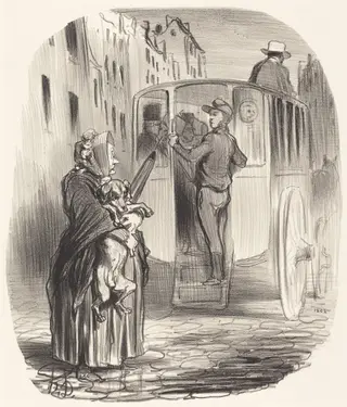 Désolé, citoyenne... je ne reçois pas de chiens..., by Honoré Daumier, ink, 1848