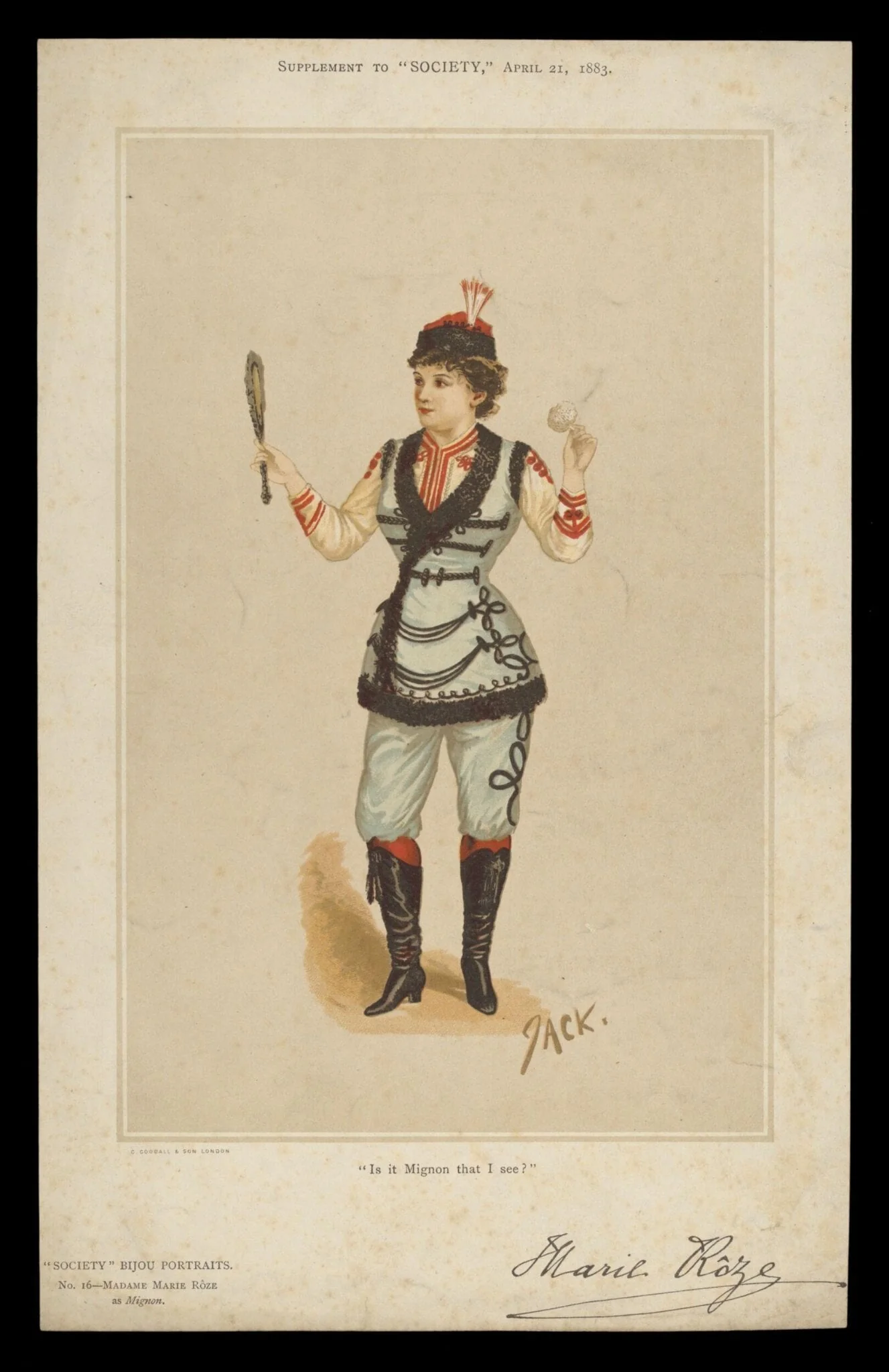 Madame Marie Rôze in the title role of Mignon, detail