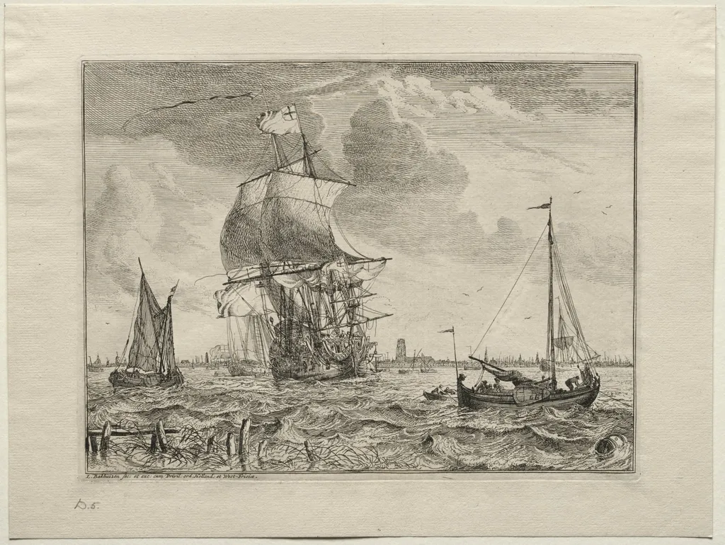 Marine Scene with Amsterdam in the Distance, by Ludolf Bakhuizen, 1701
