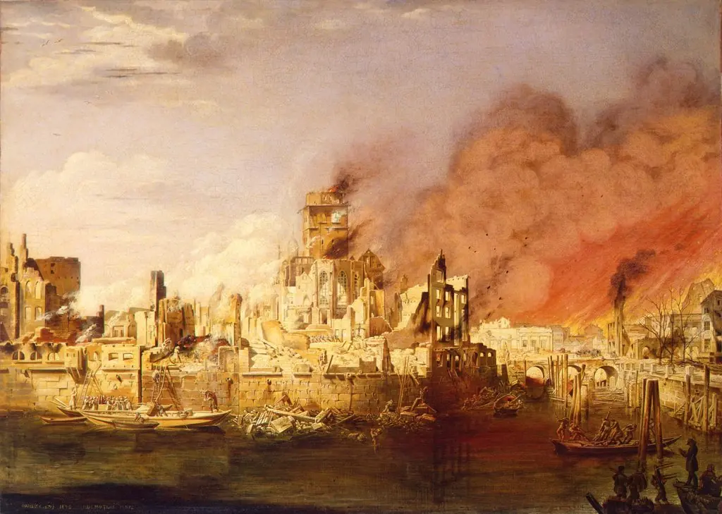 The Great Fire of Hamburg on May 5, 1842, by Ditlev Martens, oil, 1842
