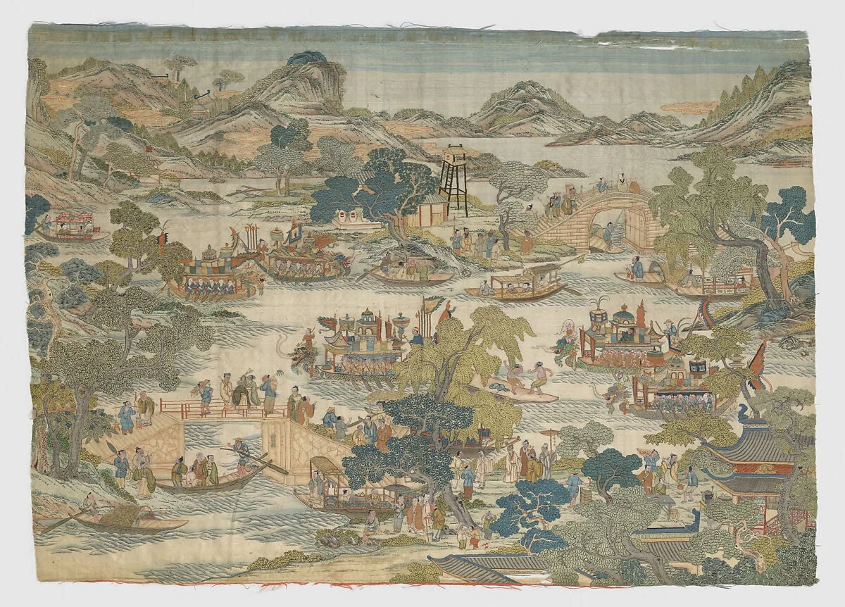 清 緙絲龍舟競渡圖|Dragon-boat festival performance, detail