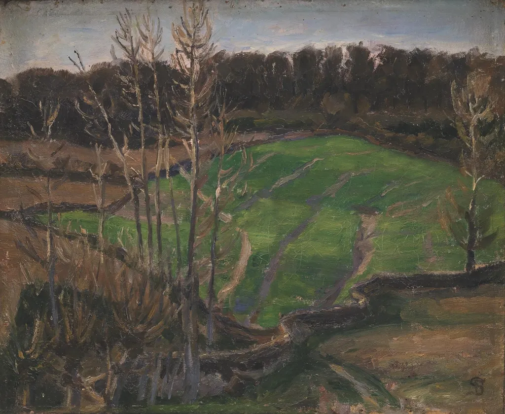 Landskab ved Svanninge med grøn vintersæd, by Fritz Syberg, unspecified, 1900
