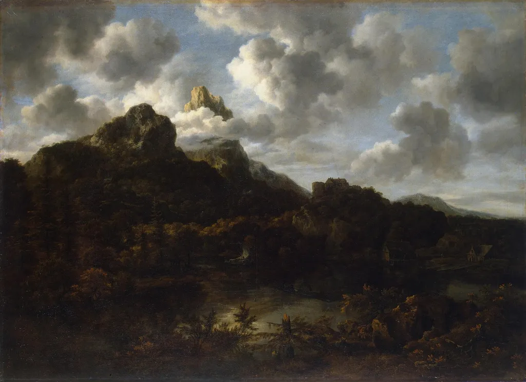 Mountainous Landscape, by Jacob van Ruisdael, oil, 1670