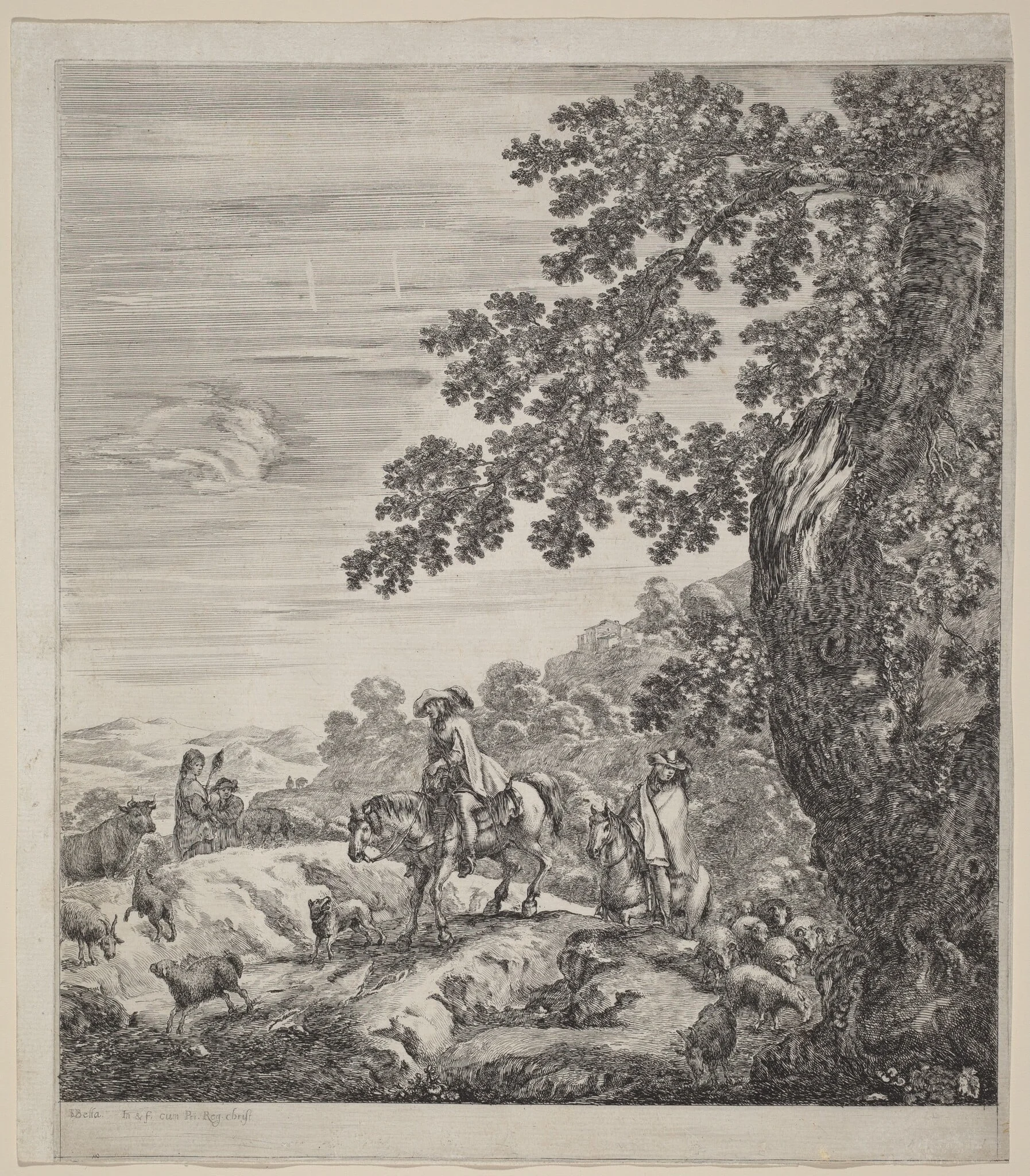 Two Riders Passing Near a Herd of Animals, detail
