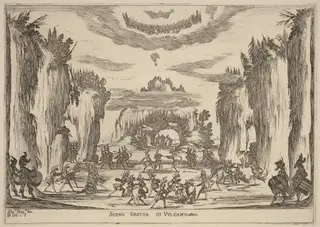 Scena Grotto d'Vulcano, by Stefano Della Bella, ink, 1637