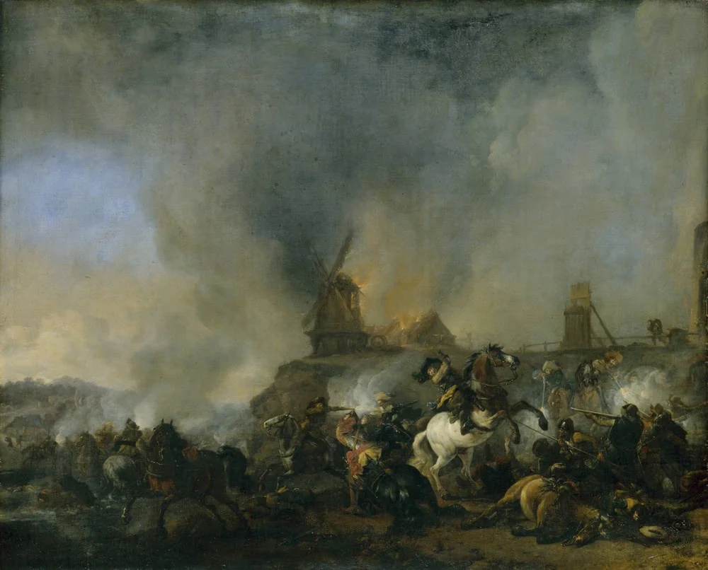 Cavalry in front of a Burning mill, detail