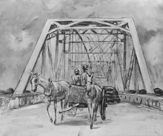 White Mules on a Bridge, by Anne Goldthwaite, oil, 1935