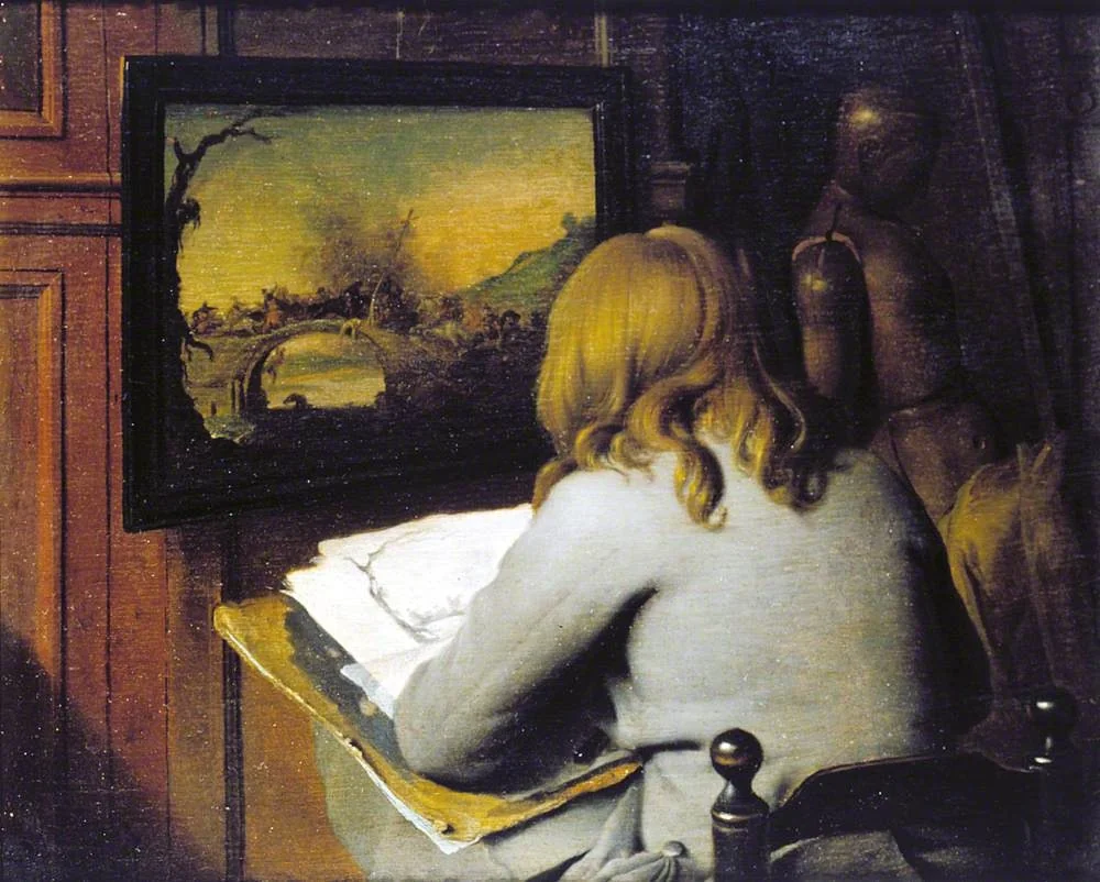 A Young Boy Copying a Painting, detail