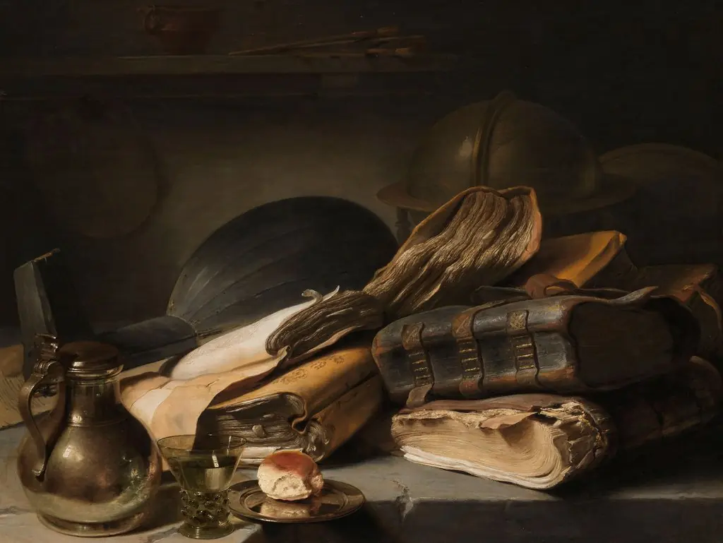 Still Life with Books, by Jan Lievens, oil, 1620