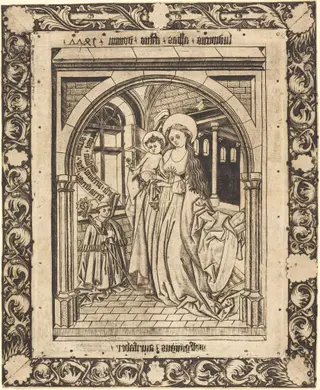The Madonna and Child with the Abbot Ludwig von Churchwalden, by Wolfgang The Goldsmith, ink, 1477