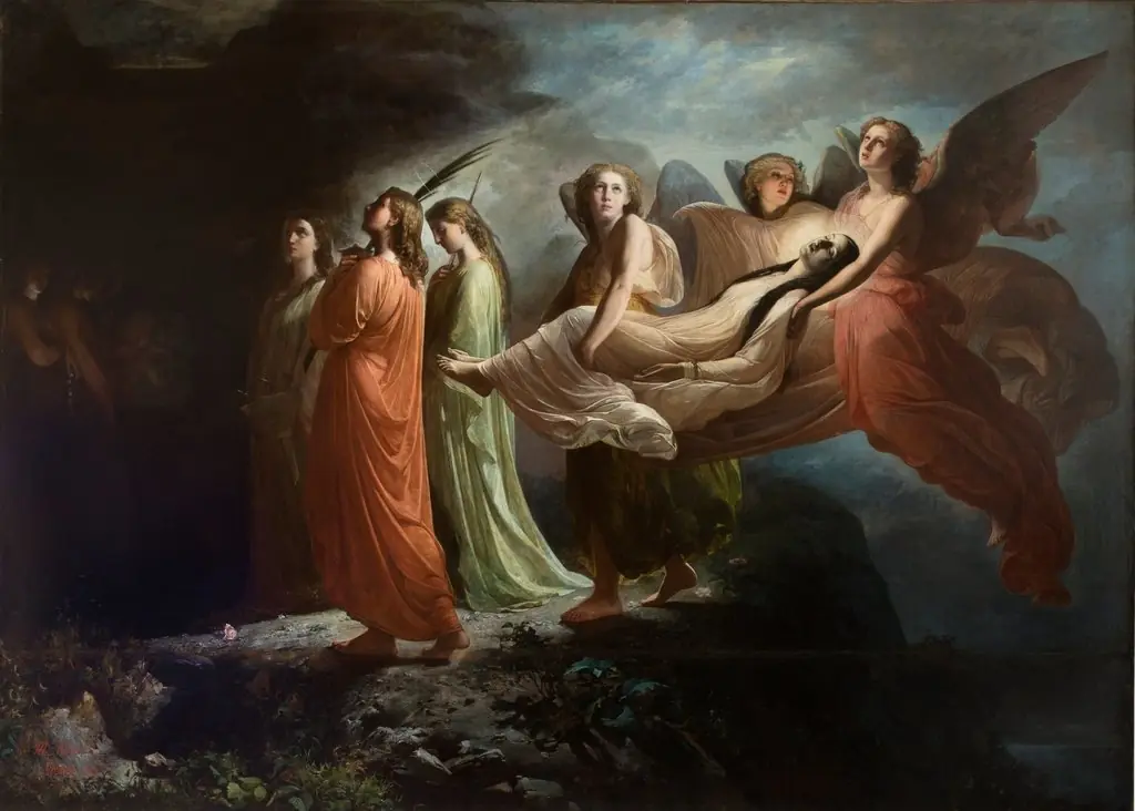 Santa Catalina transportada por los ángeles, by Miguel Navarro Cañizares, oil, 1866