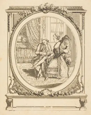 La jarretière, by François Marie Isidore Queverdo, ink, 1776