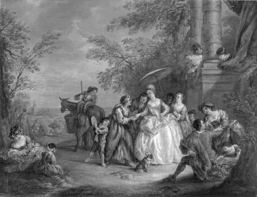 La Bonne Aventure (The Fortune Teller), by After Jean Baptiste Joseph Pater, oil, 1716