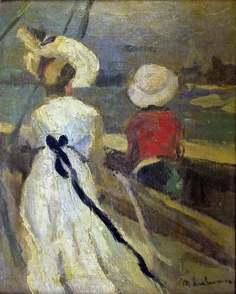 Femeie și copil în barcă, detail