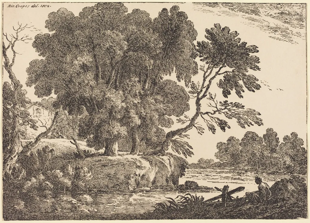 Landscape with Group of Trees Surrounded by Water, by Richard Cooper II, ink, 1802