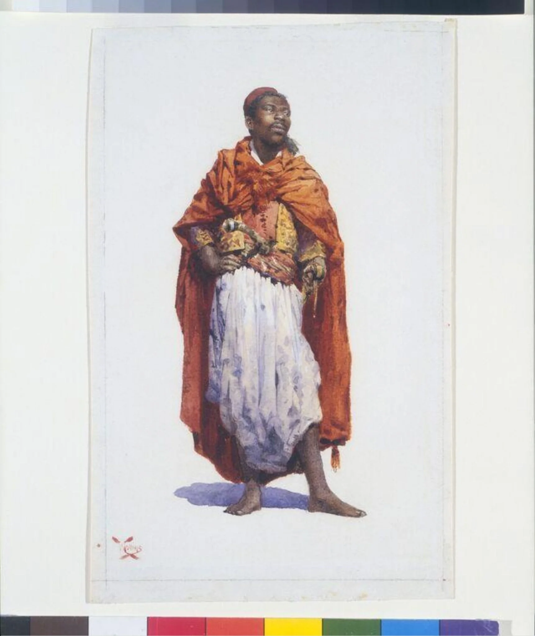 North African man in travelling costume, detail