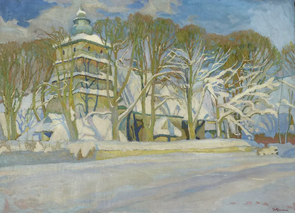Church at Poronin, by Stanisław Kamocki, oil, 1908