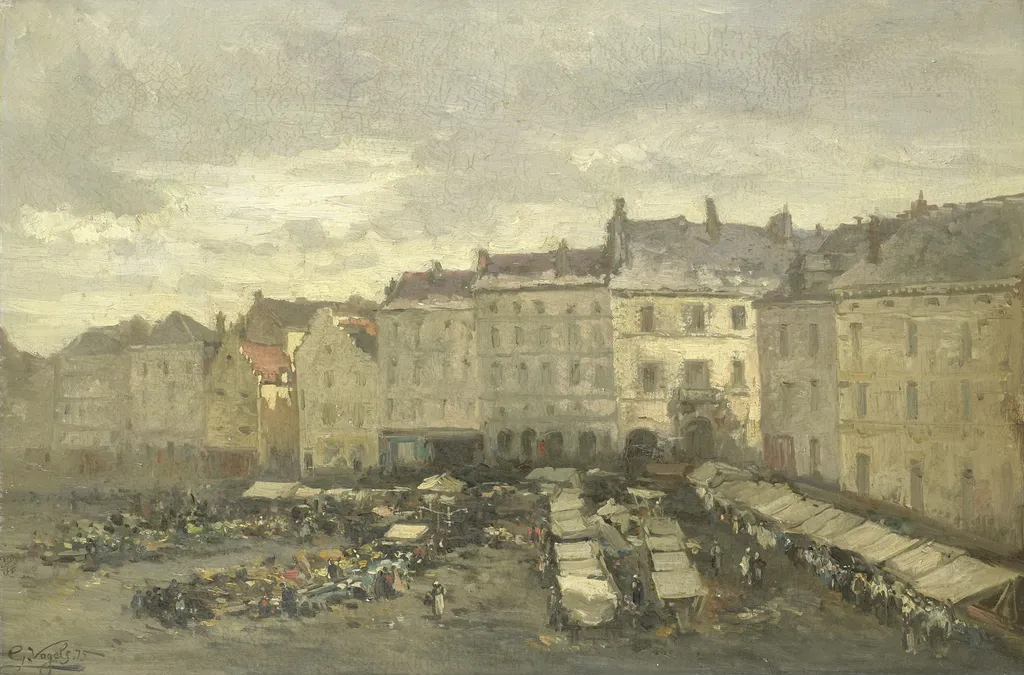 The Grote Zavel (Grand Sablon), Brussels, by Guillaume Vogels, oil, 1875