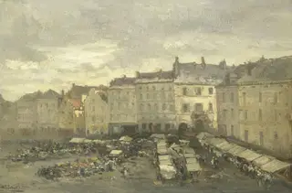 The Grote Zavel (Grand Sablon), Brussels, by Guillaume Vogels, oil, 1875