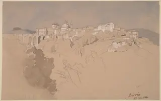 Ariccia Seen from across a Valley, by August Christian Geist, graphite, 1866