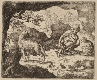The Wolf and the Monkeys, by Allart van Everdingen, ink, 1650