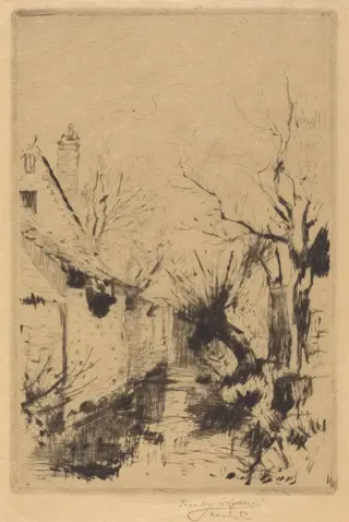 A Little Brook in Winter, Wiltshire, by Théodore Roussel, ink, 1910