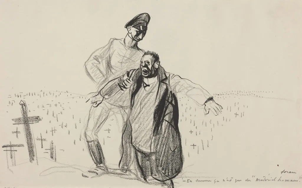 En somme ca n'est que du "materiel humain.", by Jean-Louis Forain, ink, 1916