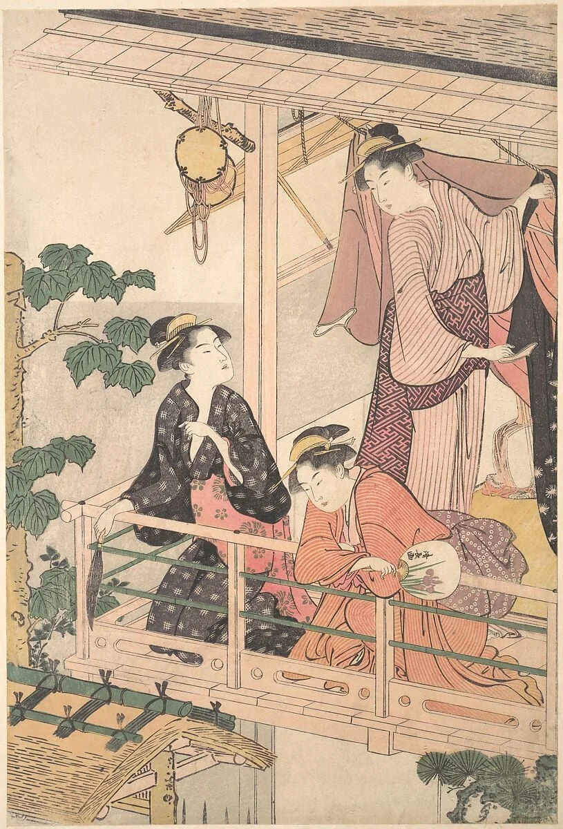 二階座敷に三人の女|Three Women on a Balcony, detail